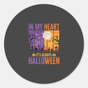 Pegatina Redonda Halloween En Mi Corazón Cementerio Espeluznante