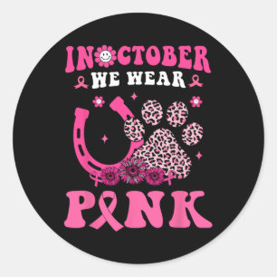 Pegatina Redonda Halloween En Octubre Usamos Herradura Rosa &