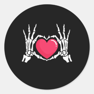 Pegatina Redonda Halloween en Skeleton Hand Heart