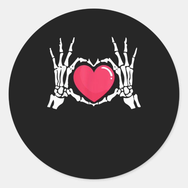 Pegatina Redonda Halloween en Skeleton Hand Heart (Anverso)