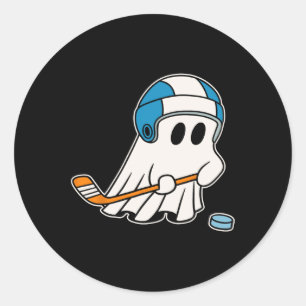Pegatina Redonda Halloween es un divertido jugador de hockey que ju