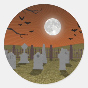 Pegatina Redonda Halloween: Escena de cementerio:
