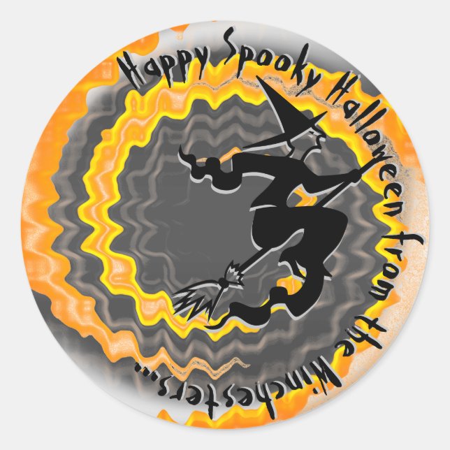 Pegatina Redonda Halloween espeluznante bruja voladora magia hechiz (Anverso)