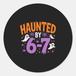 Pegatina Redonda Halloween Esqueleto Embrujado Asustado Seis Siete