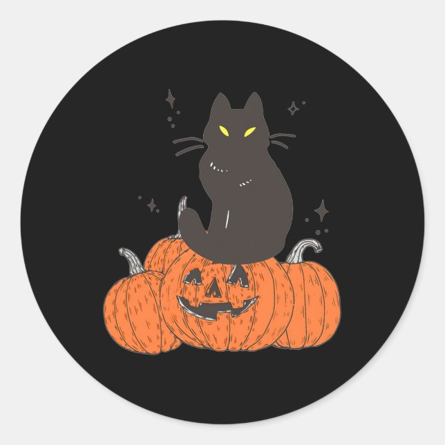 Pegatina Redonda Halloween Fall Spookan Cat Con Calabaza (Anverso)