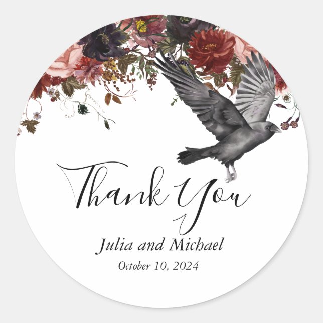 Pegatina Redonda Halloween Fall Wedding Watercolor Floral Gracias (Anverso)