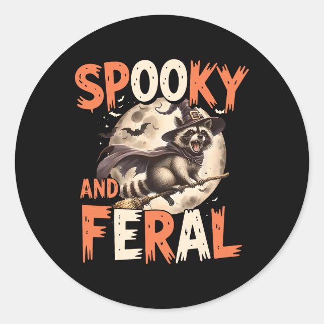 Pegatina Redonda Halloween Famoso De Halloween Famoso Y Feral Racco (Anverso)