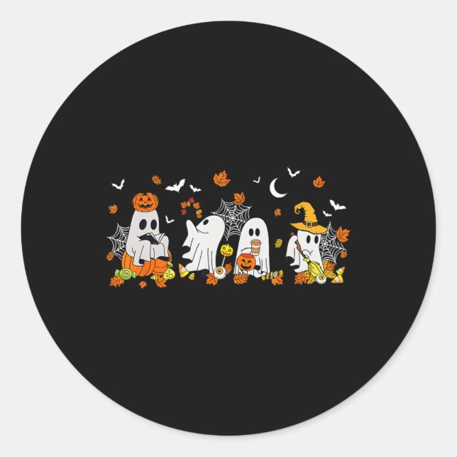 Pegatina Redonda Halloween Fantasma Bebe Café Fall Fall Book Re (Anverso)