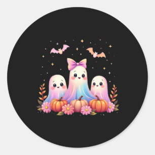 Pegatina Redonda Halloween Fantasma Coquette Bow Fall Pumpkin Spook