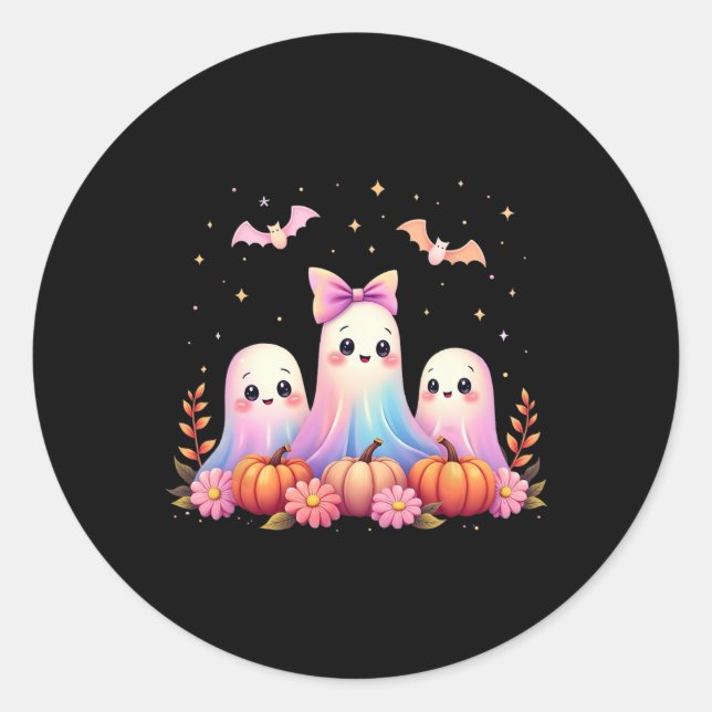 Pegatina Redonda Halloween Fantasma Coquette Bow Fall Pumpkin Spook (Anverso)