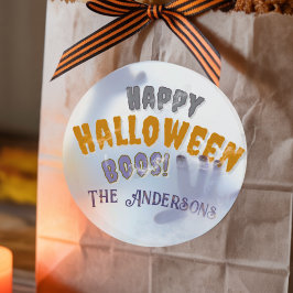 Pegatina Redonda Halloween Fantasma Espíritu de horror acuarela