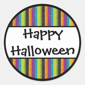 Pegatina Redonda Halloween feliz a rayas