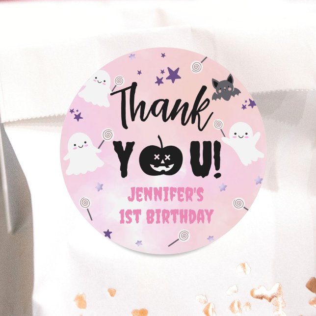 Pegatina Redonda Halloween Fiesta de cumpleaños  Chica rosado Cute  (Subido por el creador)