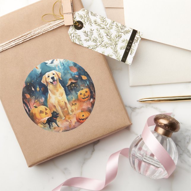 Pegatina Redonda Halloween Finlandés Lappund Con Calabazas Temerosa (Regalar)