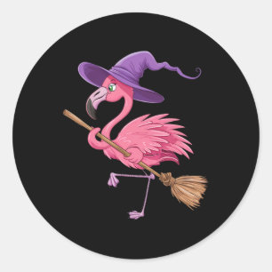 Pegatina Redonda Halloween Flamingo Gorras de Brujas Sterry Vestido