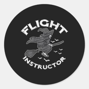 Pegatina Redonda Halloween Flight Instructor Witch Funny Costume Wo