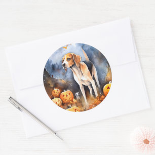Pegatina Redonda Halloween Foxhound American English con calabazas