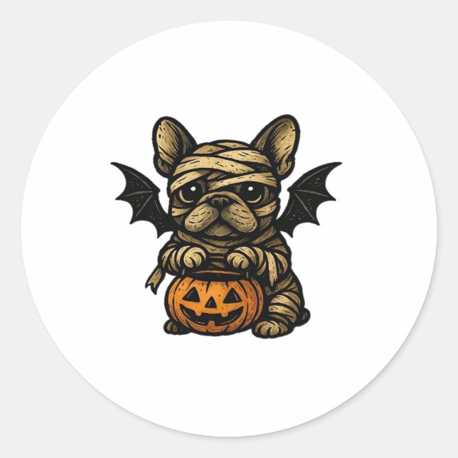 Pegatina Redonda Halloween French Bulldog � Cute Spooky Dog Art Cla (Anverso)
