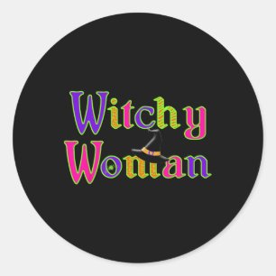 Pegatina Redonda Halloween Fun Witch Witchy Woman Trick Trek