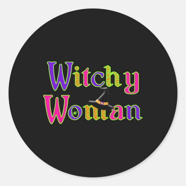 Pegatina Redonda Halloween Fun Witch Witchy Woman Trick Trek (Anverso)