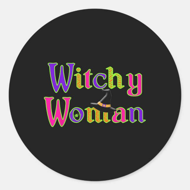Pegatina Redonda Halloween Fun Witch Witchy Woman Trick Trek (Anverso)