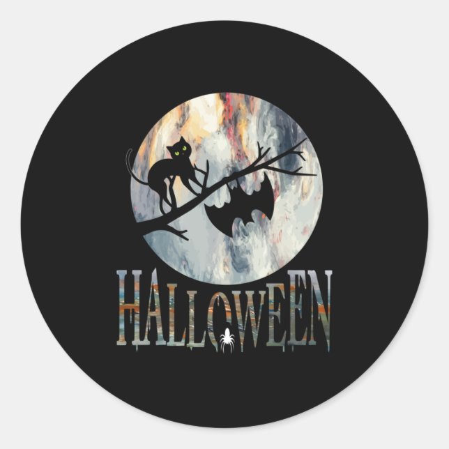 Pegatina Redonda Halloween Funny Cat Halloween Cumpleaños (Anverso)