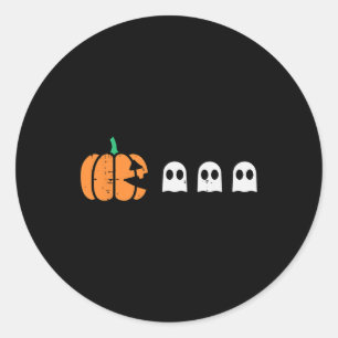 Pegatina Redonda Halloween Gamer Calabaza Comiendo Vestido Fantasma