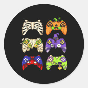 Pegatina Redonda Halloween Gaming Controller Hombres Niños Gamer Ha