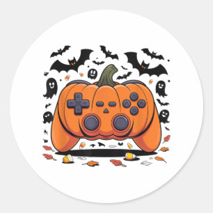 Pegatina Redonda Halloween Gaming Pumpkin Controller Spooky Video G