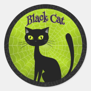 Pegatina Redonda Halloween - Gato negro lindo