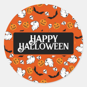 Pegatina Redonda Halloween Ghost Bats Skumpkin