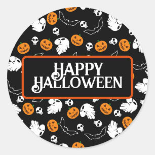 Pegatina Redonda Halloween Ghost Bats Skumpkin