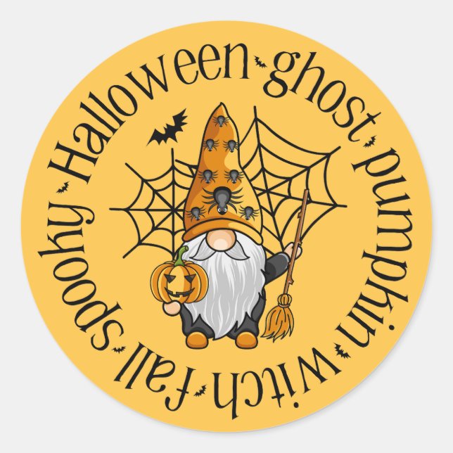Pegatina Redonda Halloween Ghost Bmpkin Witch Fall Spookone Gnome (Anverso)