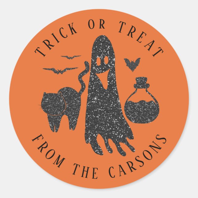 Pegatina Redonda Halloween Ghost Cat Bats Frasco de veneno Bruja (Anverso)