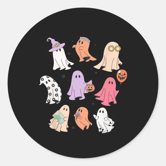 Pegatina Redonda Halloween Ghost Friends Halloween AAC SLP Speech (Anverso)