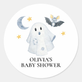 Pegatina Redonda Halloween Ghost Little Boo Baby Shower