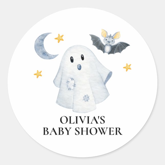 Pegatina Redonda Halloween Ghost Little Boo Baby Shower (Anverso)