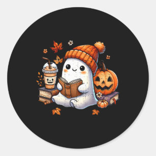 Pegatina Redonda Halloween Ghost Reading Book Amantes del ghost Gho