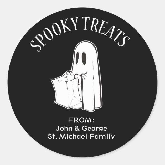 Pegatina Redonda Halloween Ghost Trick or Trel Labels (Anverso)