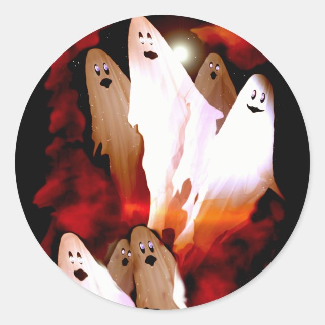Pegatina Redonda Halloween Ghosts (Anverso)