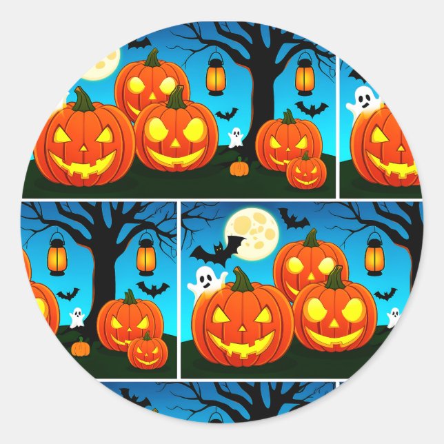 Pegatina Redonda Halloween Ghosts, Pumpkins, Bats (Anverso)