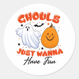 Pegatina Redonda Halloween Ghouls solo quiere divertirse cumpleaños