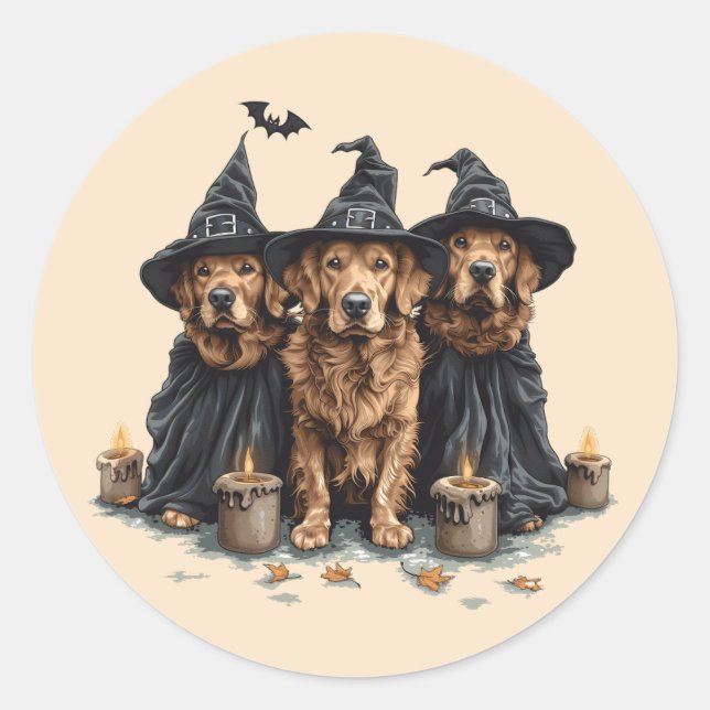 Pegatina Redonda Halloween Golden Retriever Perro Jack O Lantern (Anverso)