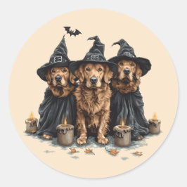 Pegatina Redonda Halloween Golden Retriever Perro Jack O Lantern