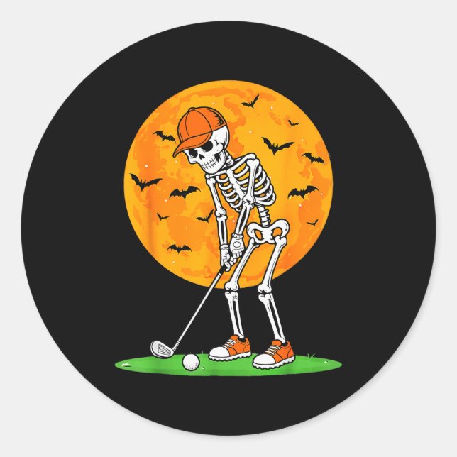 Pegatina Redonda Halloween Golf Skeleton Soky Golfer Halloween Golf (Anverso)