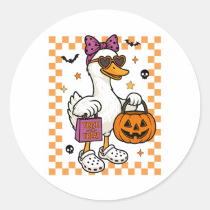Pegatina Redonda Halloween Goose Ghost Bow Coquette Trick O Trek