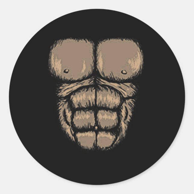 Pegatina Redonda Halloween Gorila Chest Costume mono lindo músculo (Anverso)