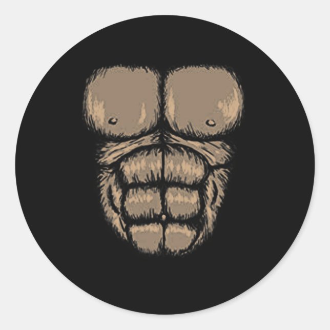 Pegatina Redonda Halloween Gorila Chest Costume mono lindo músculo (Anverso)