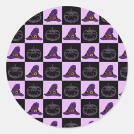 Pegatina Redonda Halloween Gorra de Brujas Calabaza Face Spookone P