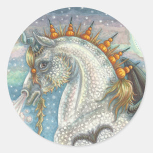 PEGATINA REDONDA HALLOWEEN GÓTICO UNICORN CON ALAS DE MADERA, CABAL